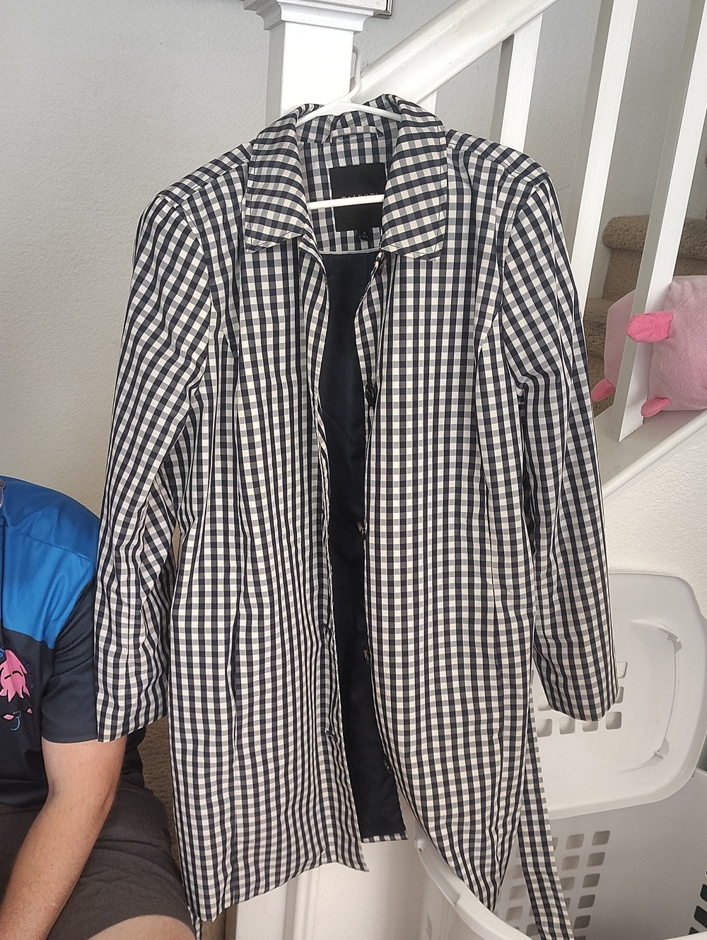 Talbots Black and White Gingham Trench Coat